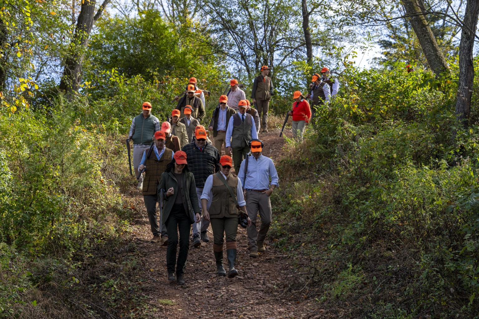 Hunters walking together through the preserve